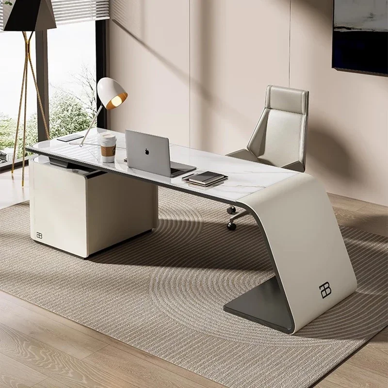 

Italian Simple Rock Board Office Desk Study Modern Home L-shaped Computer Bookcase Luxury Desk Boss Mesa Office Furniture Modern