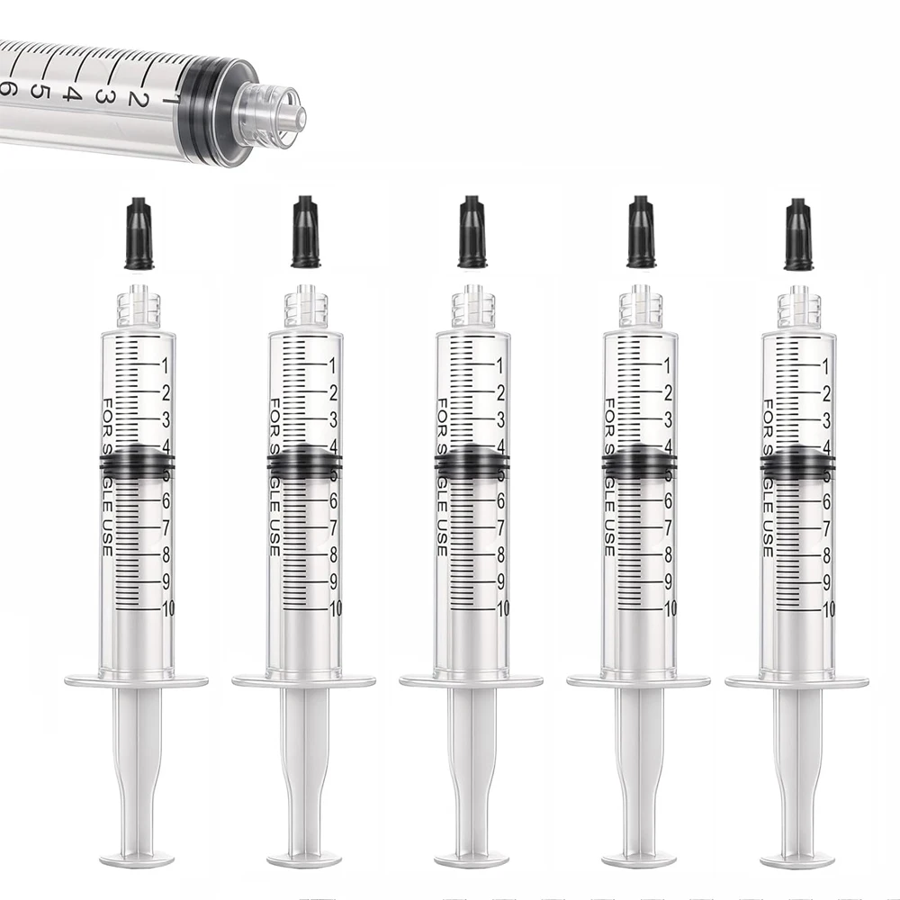

100Pcs 10ml Luer Lock Syringe Sterile Individually Packed with Black Cap Plastic Injector for Liquid Measuring & Dispensing