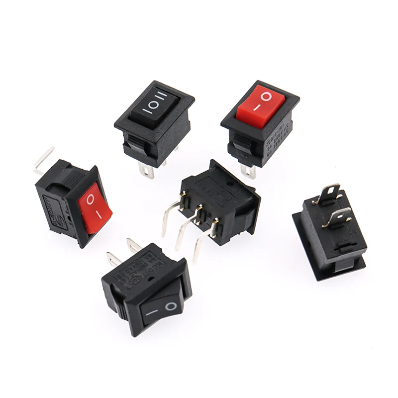 5Pcs Button Switch 10x15mm 2CH 3CH 2Gear 3Gang 2Pin 3A 250V KCD11 Embedded On/Off Rocker Switch 10MM*15MM Black Red White