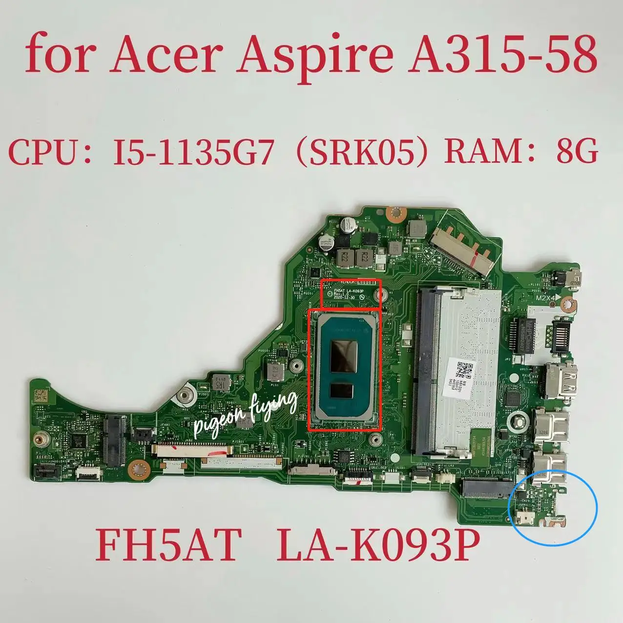 Mainboard para Acer Aspire A31558 Computador Portátil Placa-mãe Cpu: I51135g7 Srk05 Ram: 8g Nbadd11004 Ddr4 100 Teste ok Fh5at La-k093p