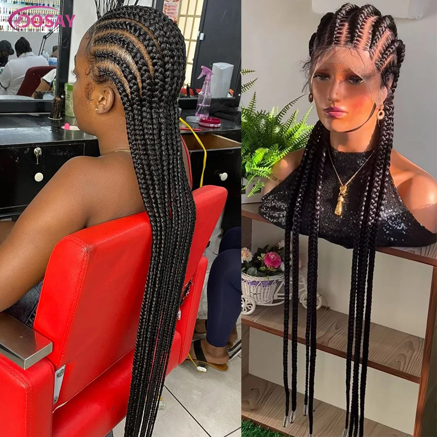 

Goddess Synthetic Braided Wig Full Lace Cornrow Box Braids Wigs For Black Women 36'' Knotless Twist Braiding Wigs With Baby Hair