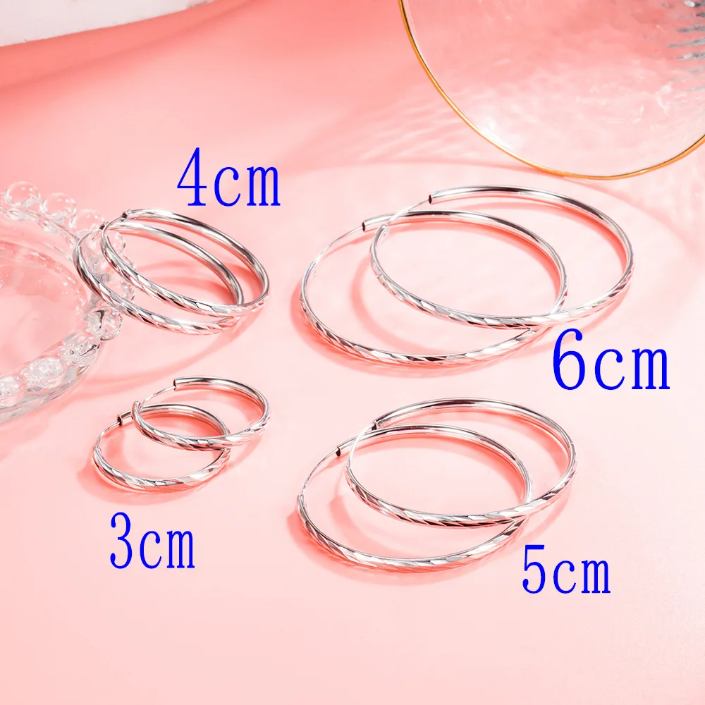 925 Sterling Silver 3/4/5/6 CM ​Meteor Shower Hoop Earrings For Women Luxury Jewelry Accessories Gift Female