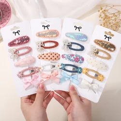 RAINBOW BOWS 4Pcs Premium Pearl Hairbangs Hairclip Embroidered BB Hair Clips Y2k Sequin Waterdrop Barrette Bows Ribbon Hairgripe