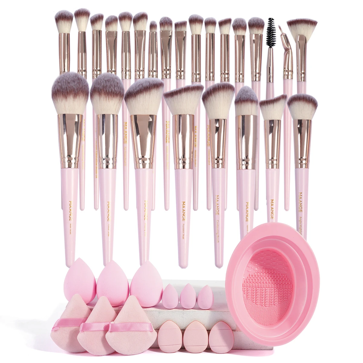 MAANGE 38PCS Makeup Tools Kits 25PCS Foundation Concealer Eyeshadow Makeup Brush with Powder Puff Triangle Cushion Puff Full Set