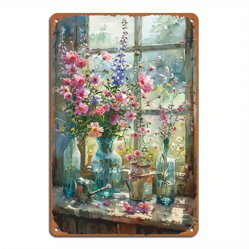 Vintage Floral Mason Jar Metal Tin Signboard Home Bar Garage Easy Installation Iron Wall Decor 8x12 Inches