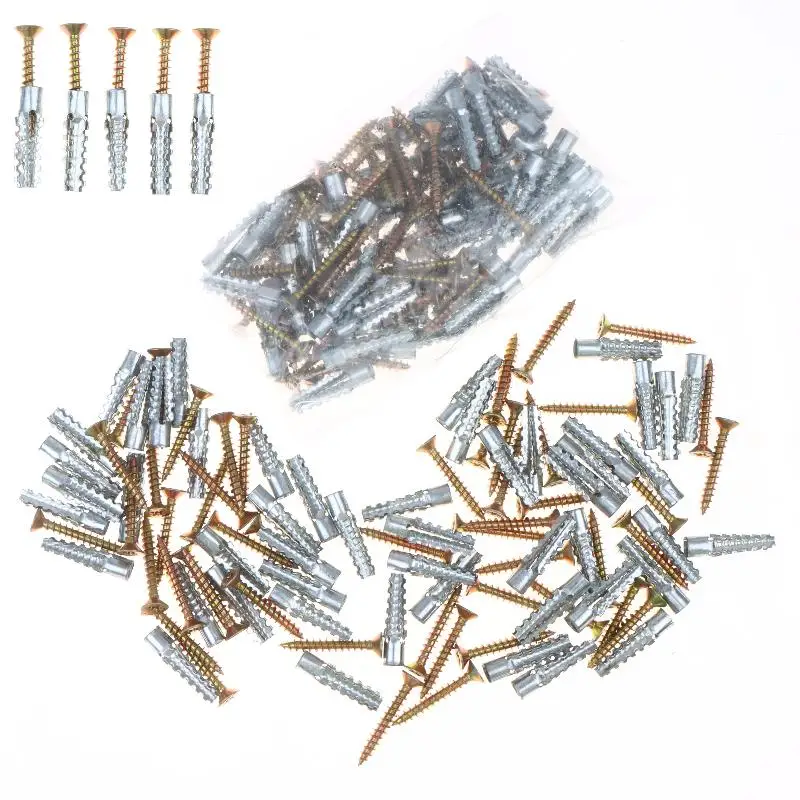 100 Set 6/8mm Wall Anchors And Screws Set Metal Expansion Plug And Self Tapping Screws Kit For Concrete Drywall Mounting