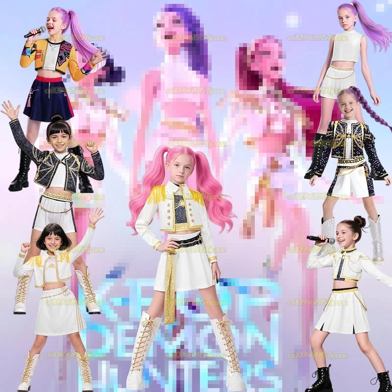 

Kids Girls Kpop Demon Hunter Cosplay Costume Rumi Zoey Mira Cosplay Girls Style Kids Stage Performance Clothes Halloween