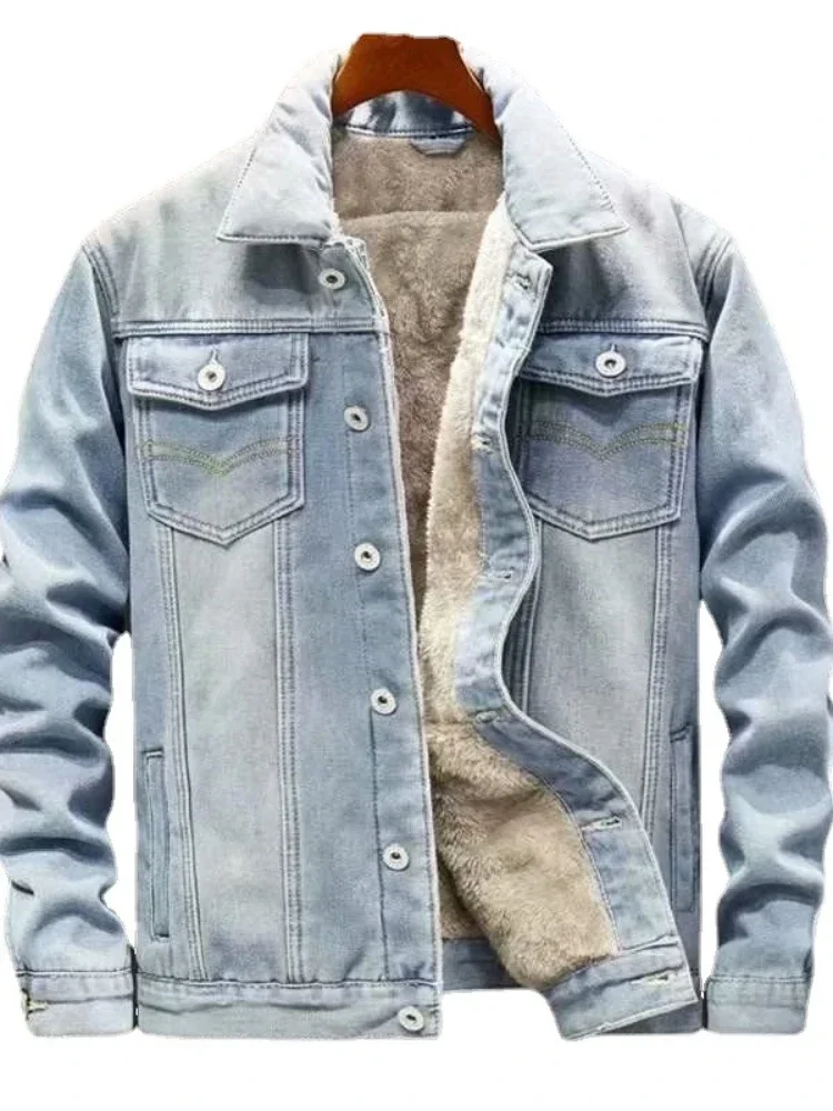 2024 New Men Winter Jean Jackets Outerwear Warm Denim Coats Men Fashion Wool Liner Thicker Winter Denim Jackets Plus Size M-8XL