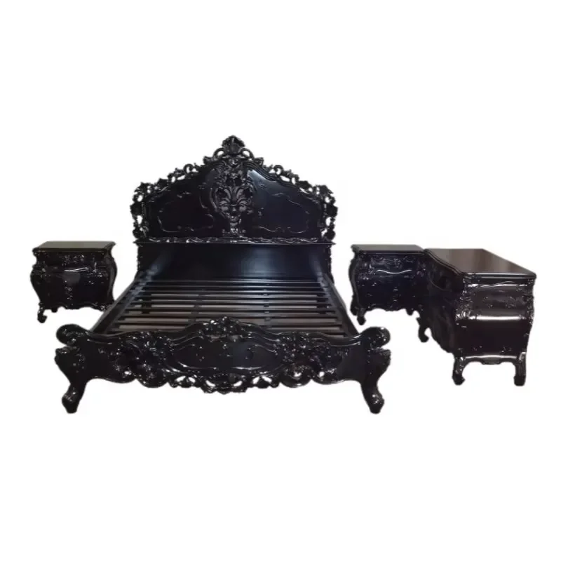 Solid Wood Rococo Bed Set French Provincial Hand Carved Bedroom Furniture Central Java Indonesia Luxury King Size Queen