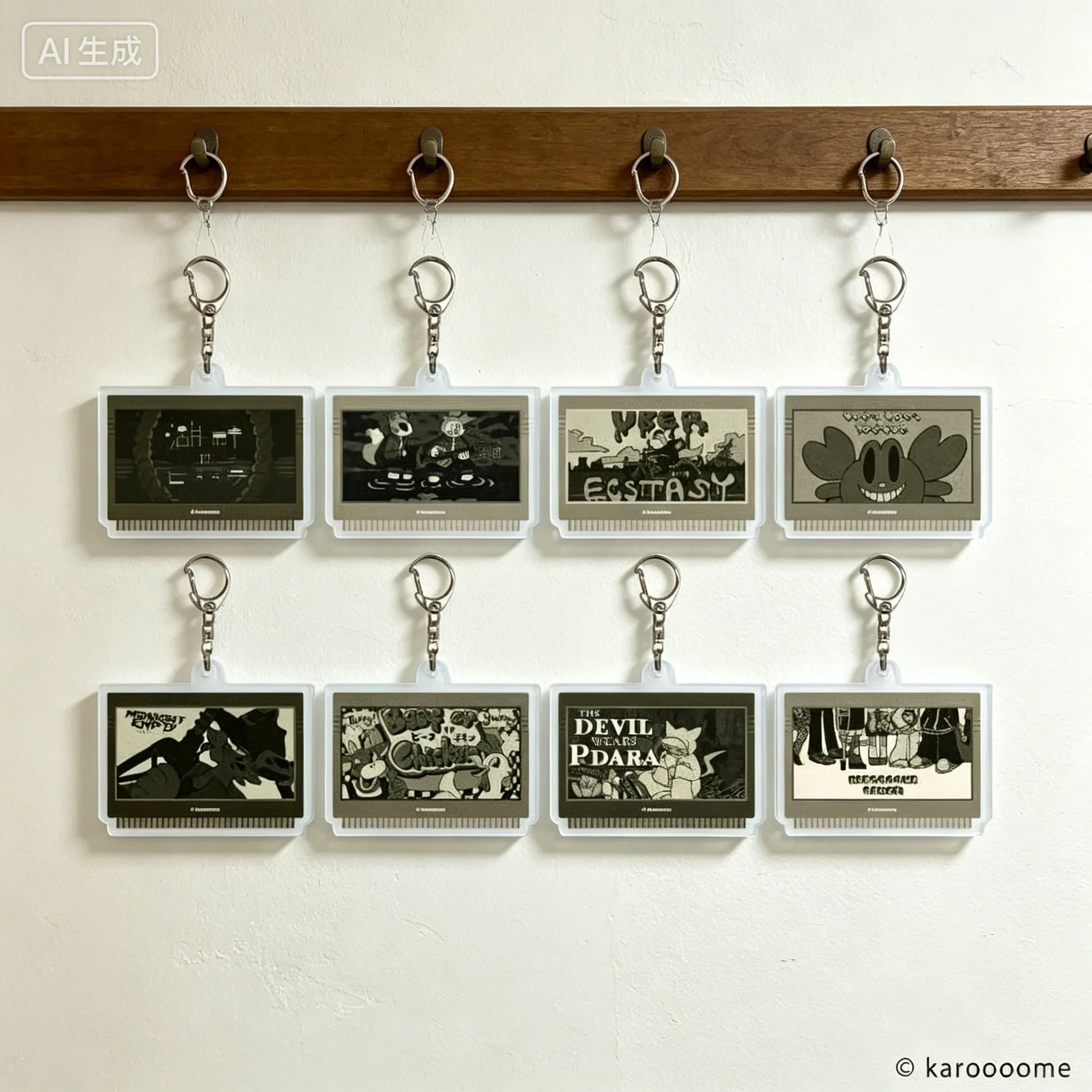 Game creator karoooome Pixel style rectangle Acrylic Pendant Keychains bag decorations Gifts For Friends Fans Gifts