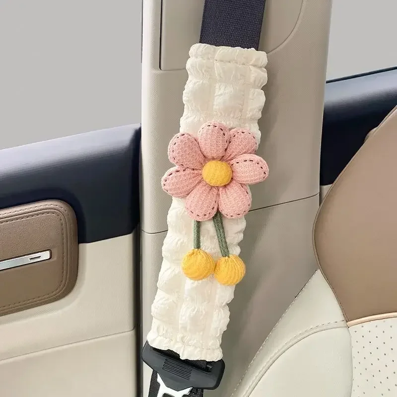 Cinto de segurança do carro capa de ombro para menina delicadeza bonito puff girassol capa de ombro decoração do carro suprimentos acessórios do carro