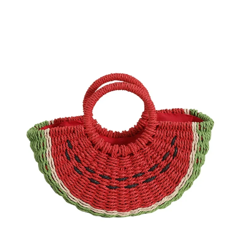 

New Watermelon Straw Women Shoulder Bags Luxury Designer Fashion Bohemia Female Crossbody Bag Handmade Cute Fruit Handbag