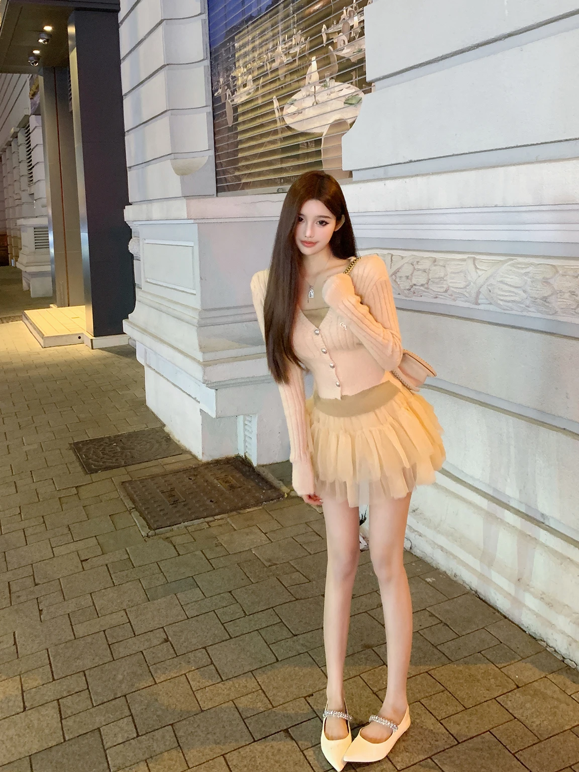 

Luna Pure Desire Sle Long Sve Knitted Sweater Fake Two-Piece Slim Fit ort Length Button Closure Women's Faion Spring