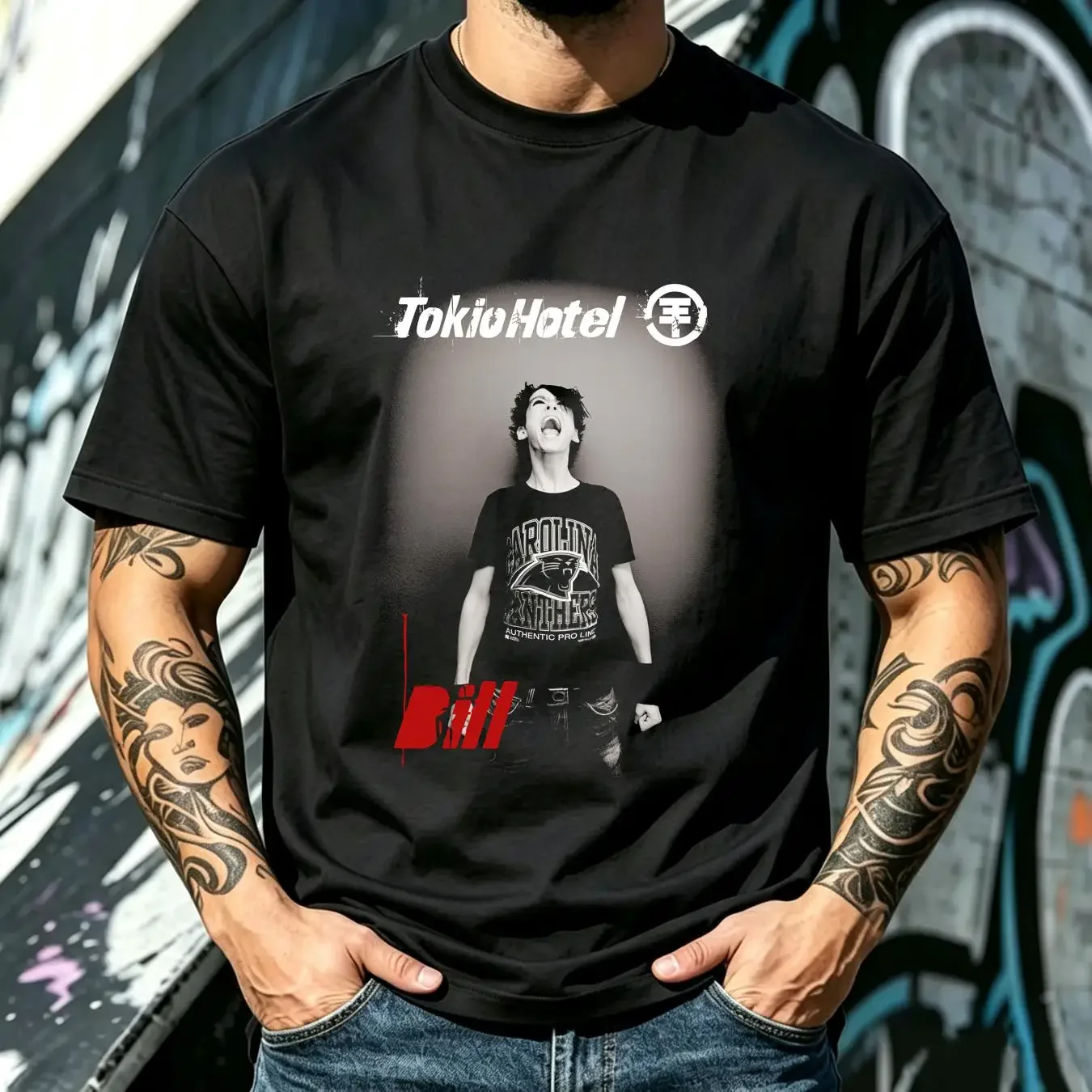 washed T Shirt Tokio Hotel band Bill Kaulitz poster Black Short sleeve S 5Xl 1F1030 vintage Washed Stylish Slightly streetwear