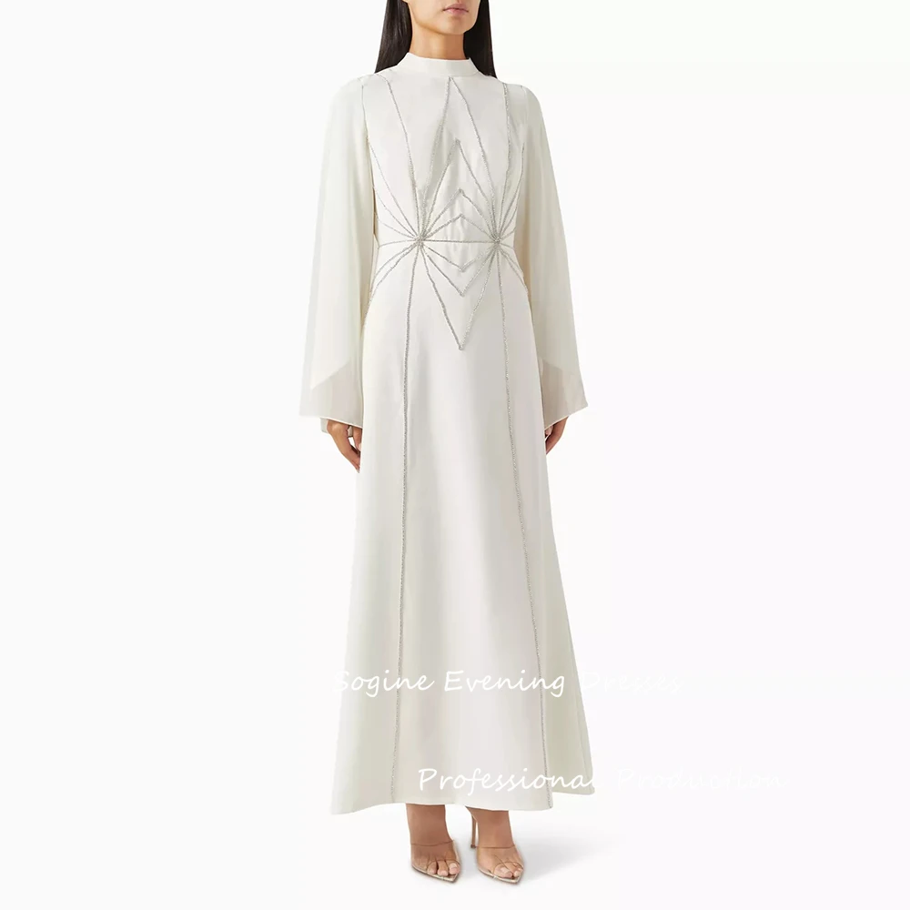 Abiti da ballo formali per donna Abito da sera in crêpe a trapezio con maniche in chiffon وعAbiti da festa decorati con cristalli