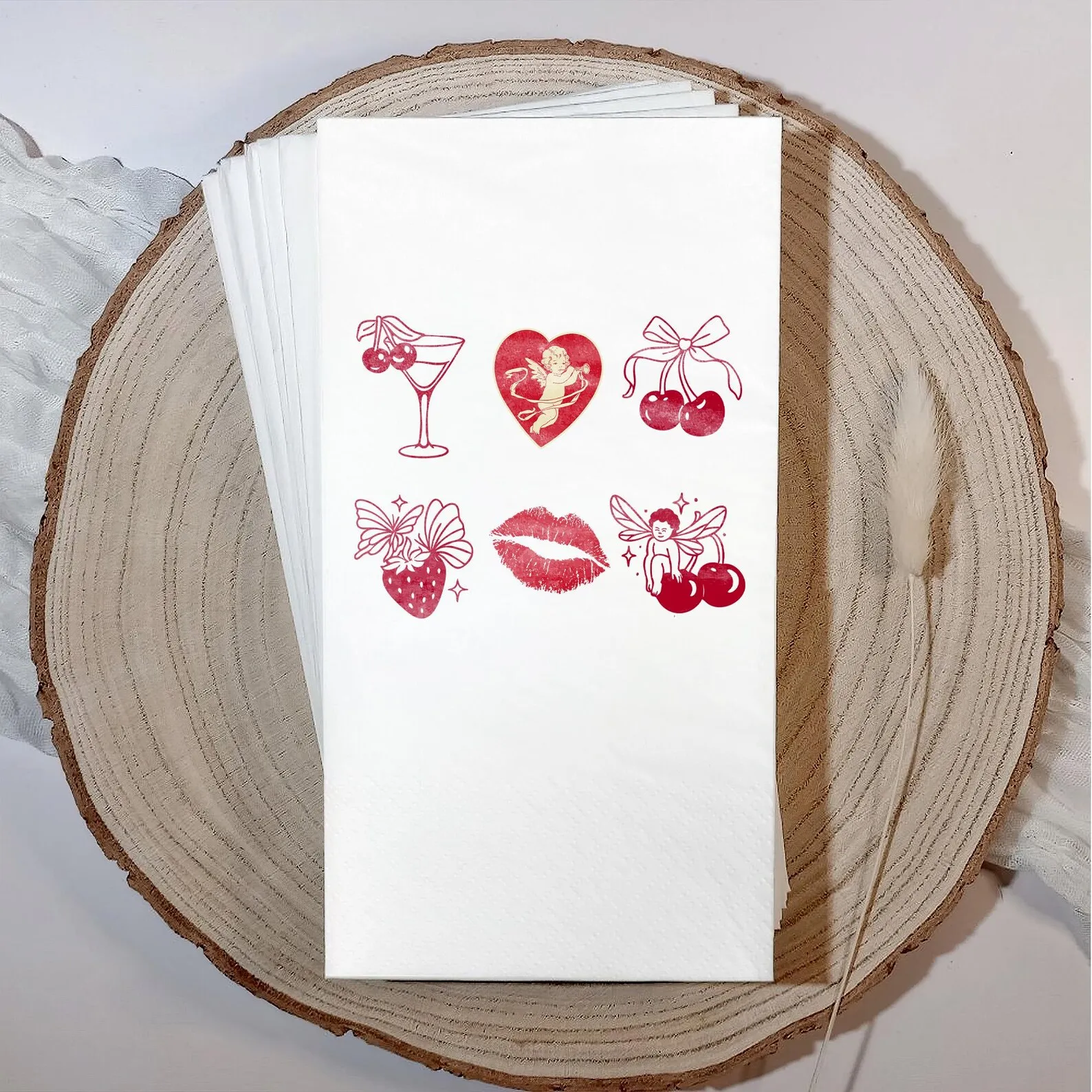 

Коктейльные салфетки на день Святого Валентина, салфетки для девичника на заказ, милые полотенца для гостей Купидона, салфетки для напитков Cherry Love, кокетливый бар