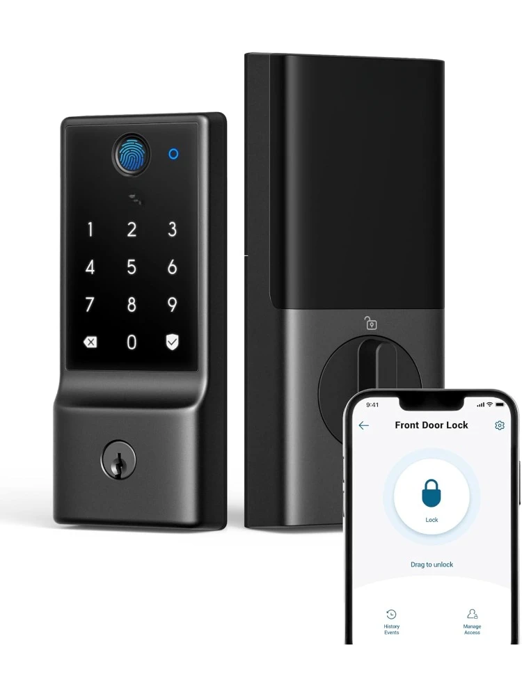 Smart Lock di sicurezza C220, serratura per porta d'ingresso senza chiave con impronta digitale Wi-Fi integrato, telecomando per app, catenaccio Smart Lock per porta d'ingresso