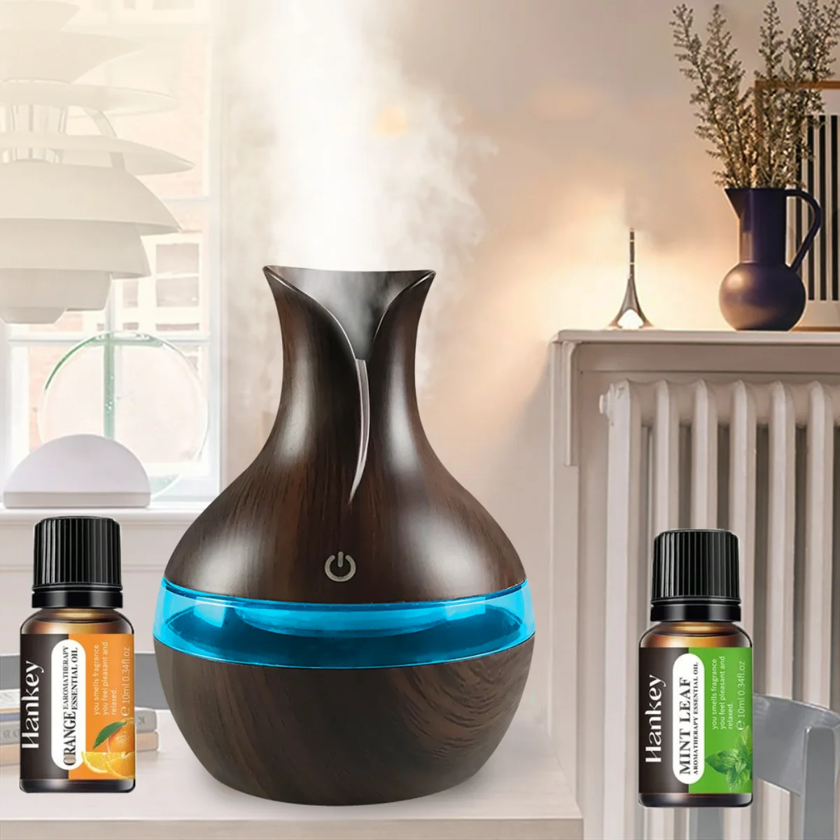 Wooden Humidifier  300ml USB Diffuser with 2 Essential Oils, Stylish & Compact for Office & Travel