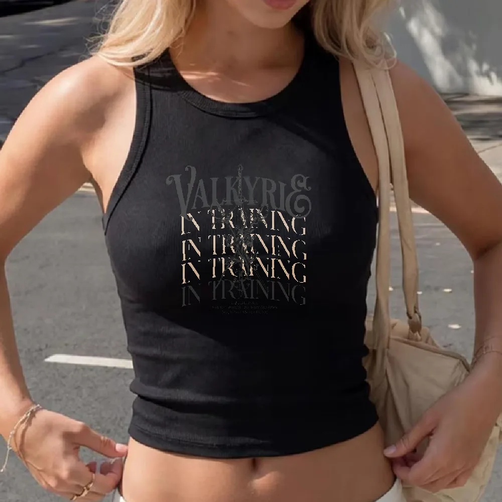 Valkyrie in Training Repeated Vintage Sword Graphic Ribbed Crop Tank Women ACOTAR Sarah J Maas Book Lover Sleeveless ReaderTank