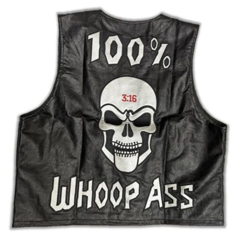 Steve Austin Black Skull Vest 3 16 Texas Rattlesnake SOB WHOOP ASS Merchandise Gift