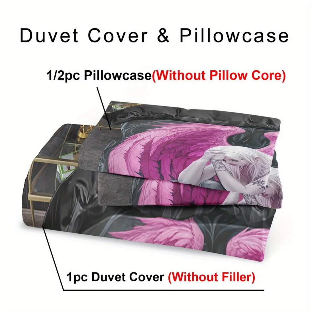 2/3pcs Quilt Cover Set, Fantasy Angel Printed Duvet Cover Set, King Queen Style Bedding Set, Polyester Machine Washable
