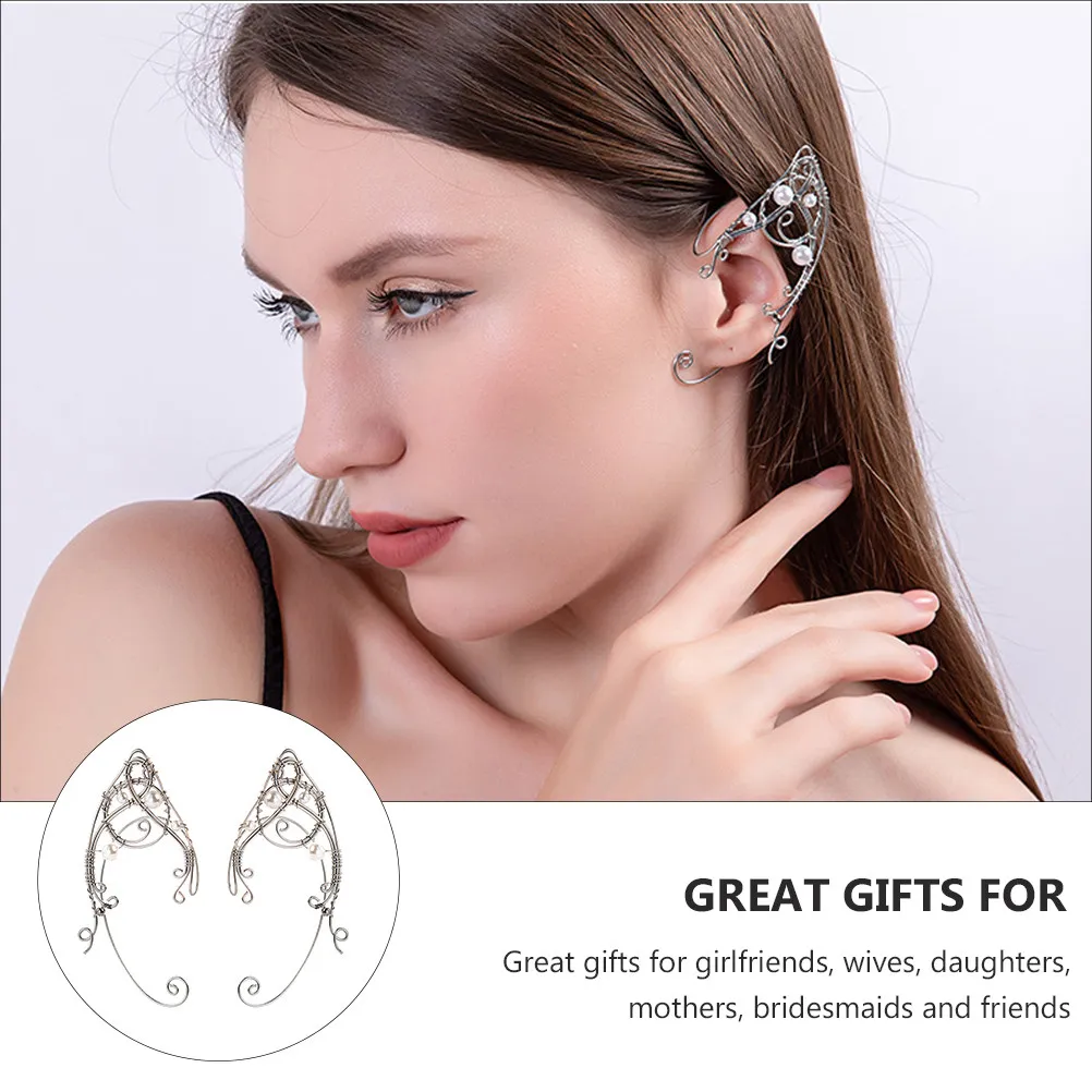 2Pcs Elf Ear Cuff Clip on Earrings Lightweight Retro Ear Hook Jewelry Gift for Women Valentine Day Mother Day Clip on Earring