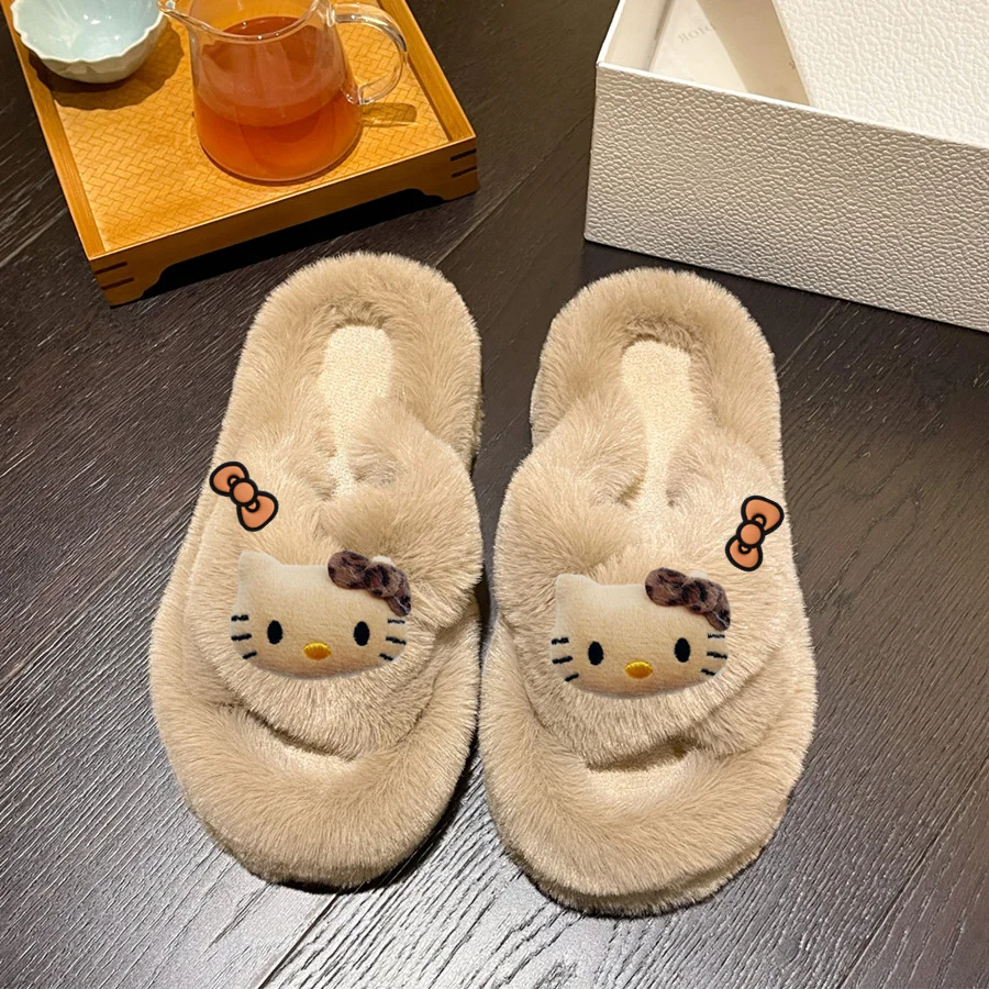 

Sanrio hello kitty Home shoes Autumn and Winter New Thickened Warm Cotton Slippers for women Indoor Non-slip Cotton Shoes
