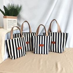 New canvas handbag women's small bag stripesd lunch bag for work and outing mommy bag zipper versatile