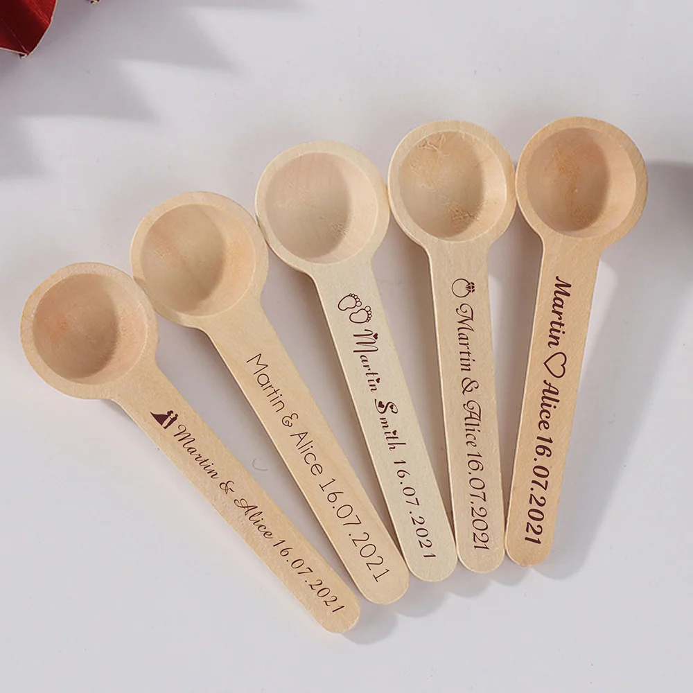 

Customized Mini Wooden Honey Coffee Teaspoon, Kitchen Cooking Spoons, Wedding Party Gift Supplies, Personalized, 20, 50, 100Pcs