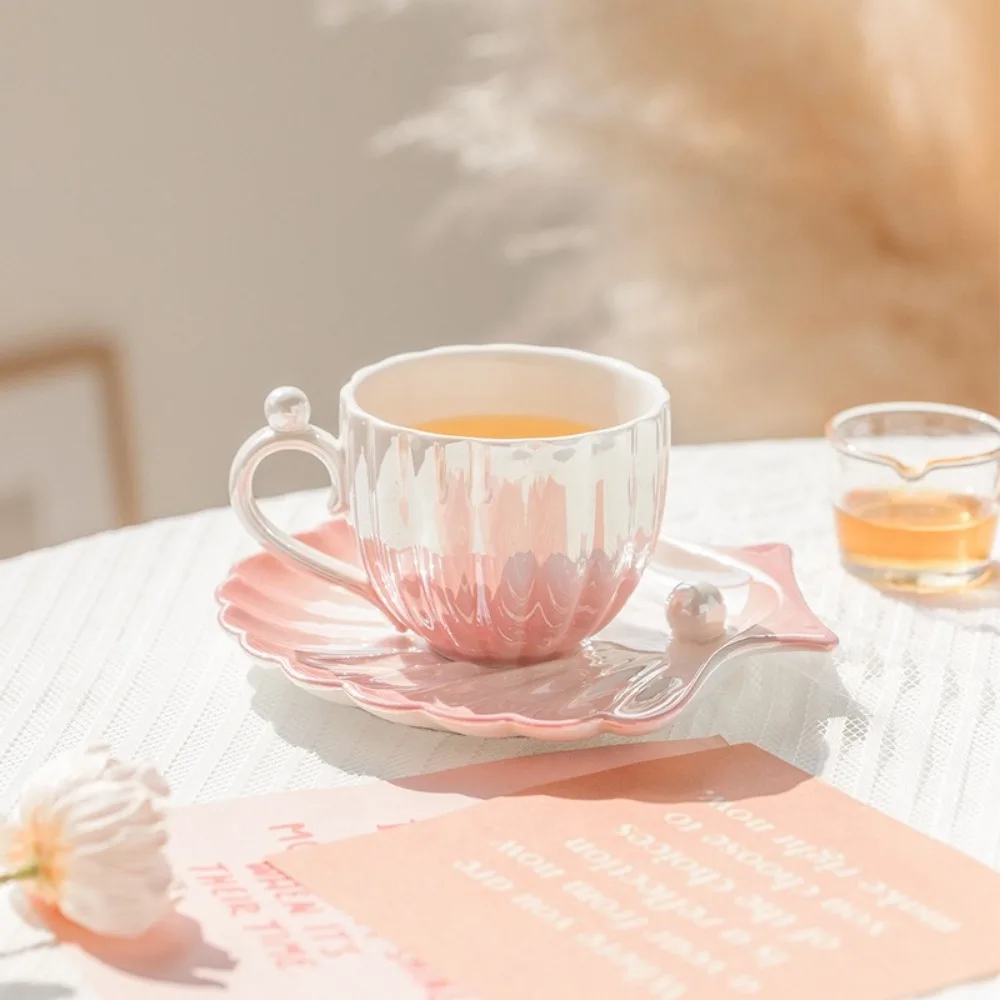 200-300ML Shell Shaped Coffee Cup Ins Milk Cup Afternoon Coffee Mug Tea Mug Premium and Exquisite Household Mugs and Plate Set