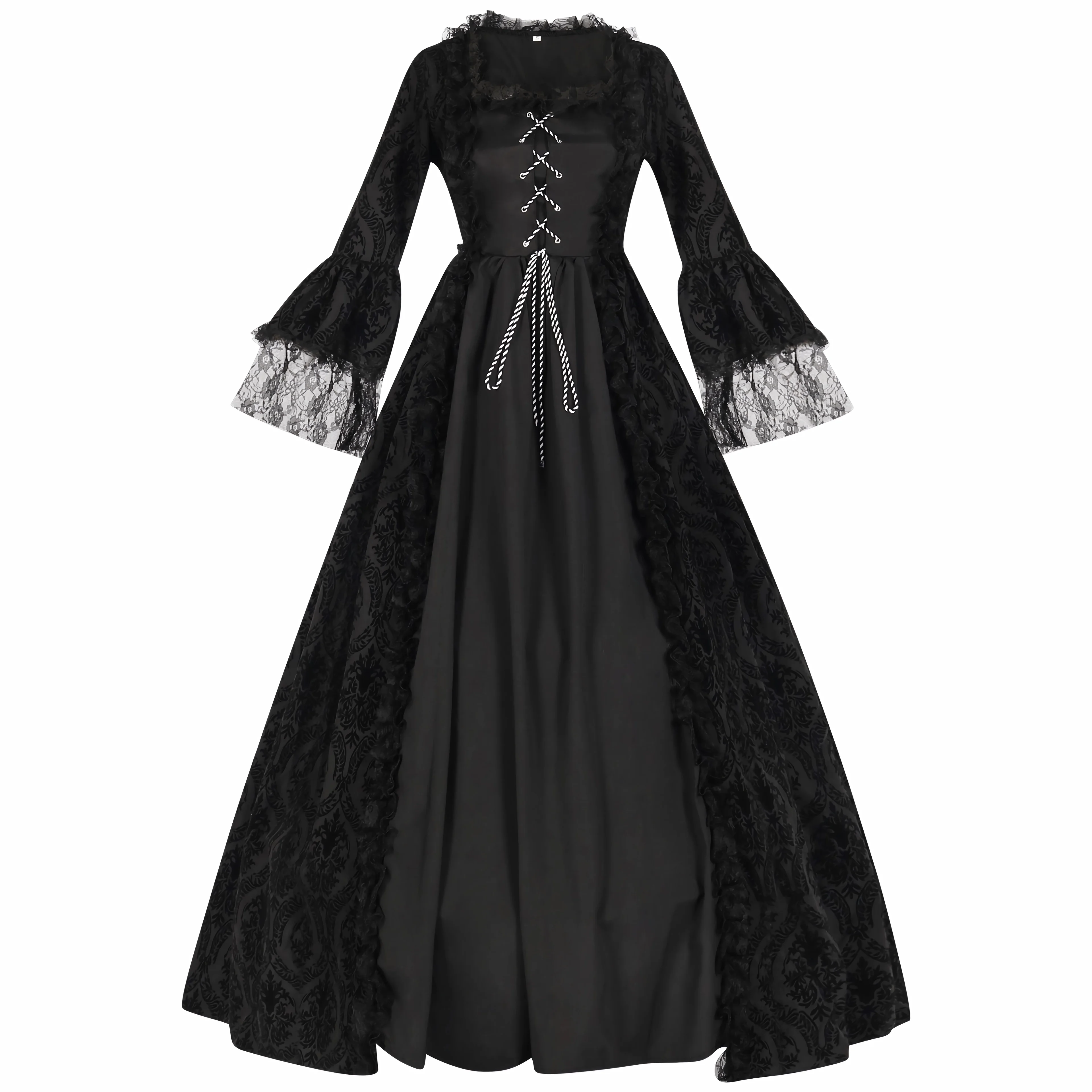 Womens's Medieval Renaissance Cosplay Dress Women Square Collar Princess Ball Gown Party Costume Flare Sleeve Robe Plus Size