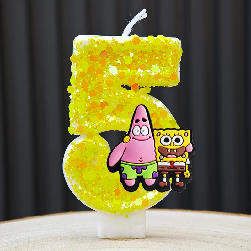 شمعة سبونجبوب اللطيفة رقم الرسوم المتحركة 0-9 لوازم تزيين كعكة عيد ميلاد الأطفال لوازم إكسسوارات الحفلات الكرتونية اللطيفة