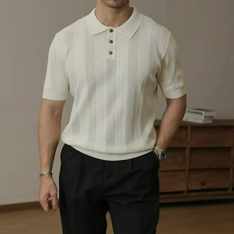 

Light Business Ice Silk Thin Short-sleeved Sweater Men's Knitted Half-sleeved Shirt 2026 Spring and Summer New