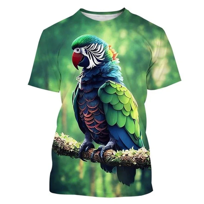 T-Shirts for Children 3D Printed Cute Parrot T-Shirt Fun Children's Clothing Summer Casual Crew Neck Short Sleeves Kids Clothes
