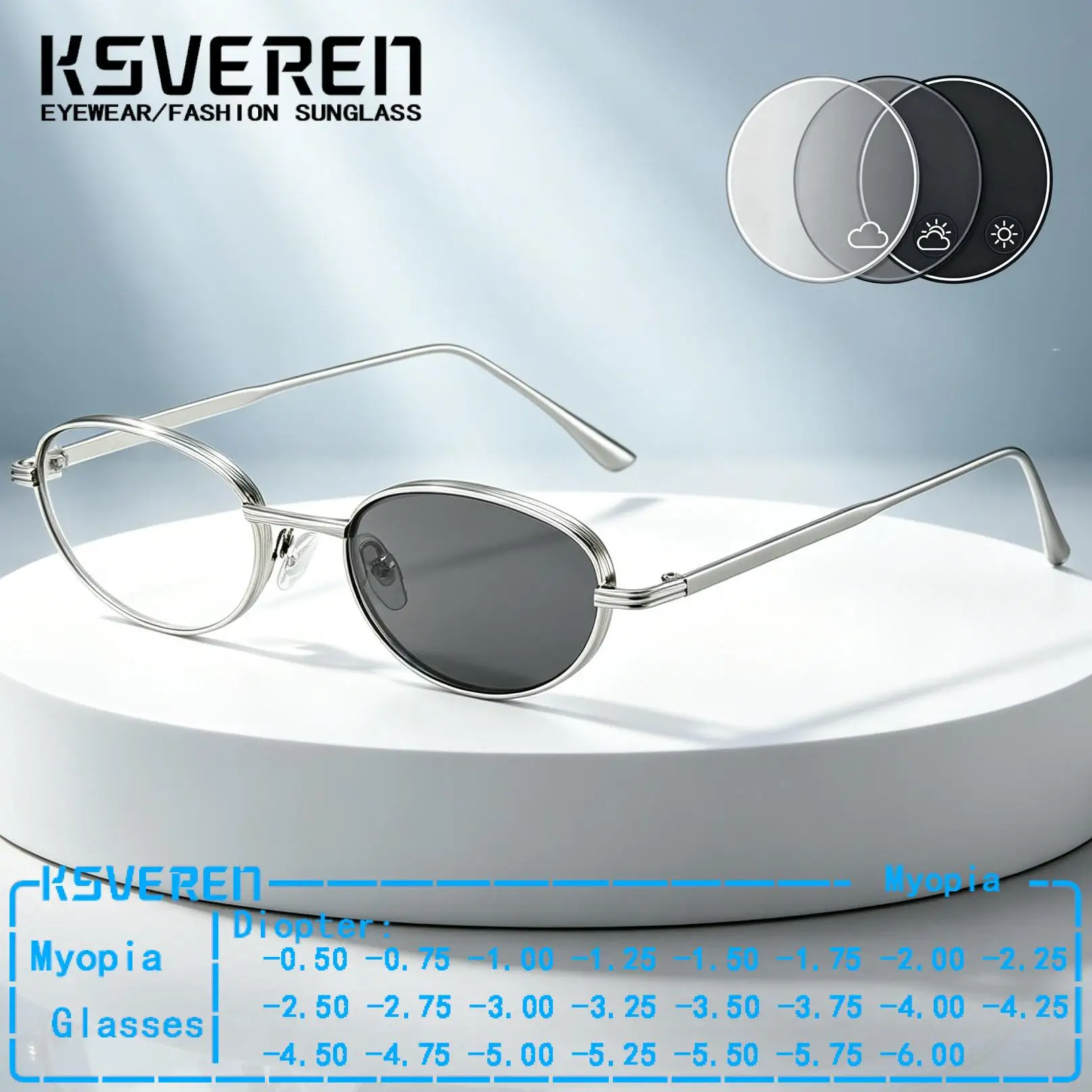 

Metal Oval Small Frame Photochromic Myopia Glasses Women Trendy Prescription Eyeglasses Sun Discolor Eyewear Negative Diopter