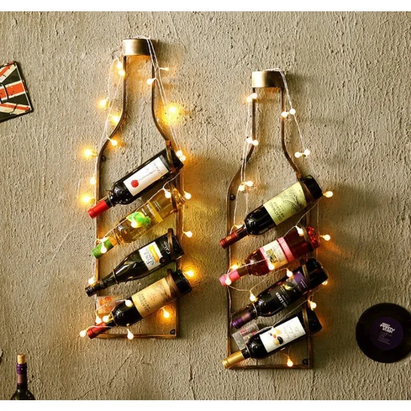 

Wall Mounted American Industrial Style Iron Wine Rack for Wall Hanging/Home Bar Rustic Iron Wine Bottle Holder for Restaurant