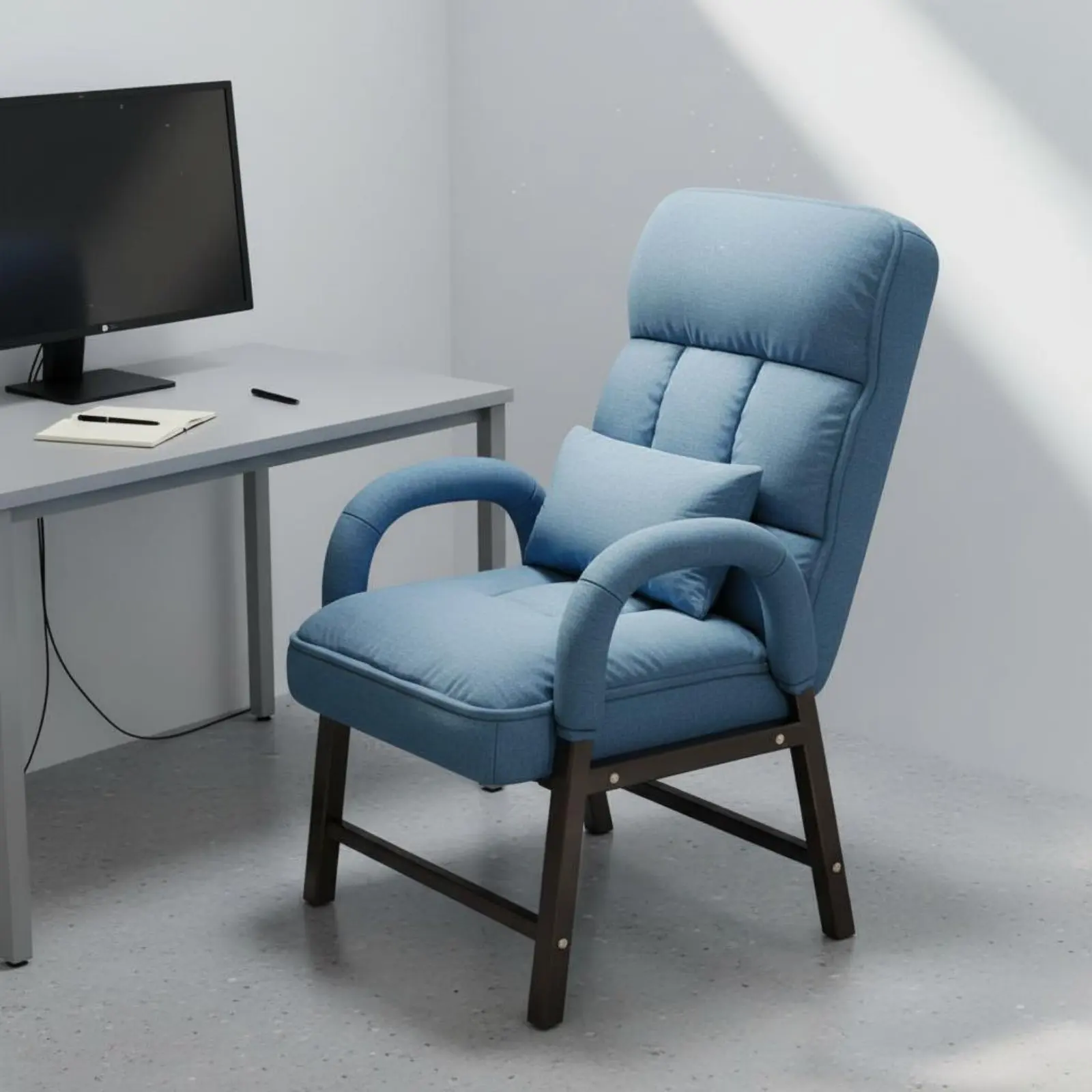 High Spine Lazy Sofa Chair Adjustable Backrest Textile Recliner Armchair Upholstered Armchair with Footstool Sturdy Duty Frame view 3
