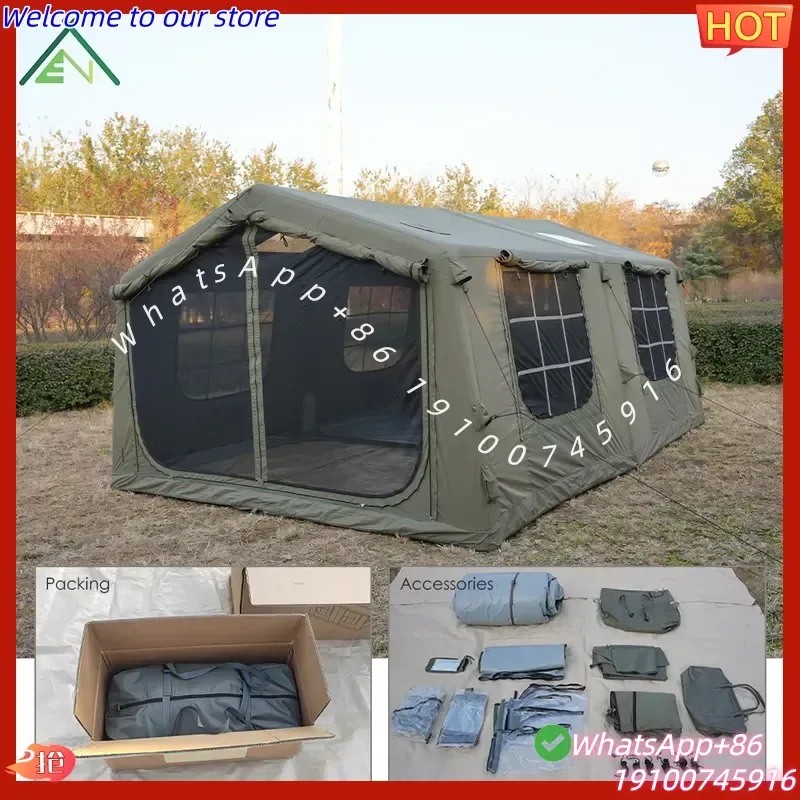 2026 17.28 Premium Cotton Canvas Inflatable Air Tent 5-6 Person 4 Season Waterproof One Bedroom Living Room Customizable
