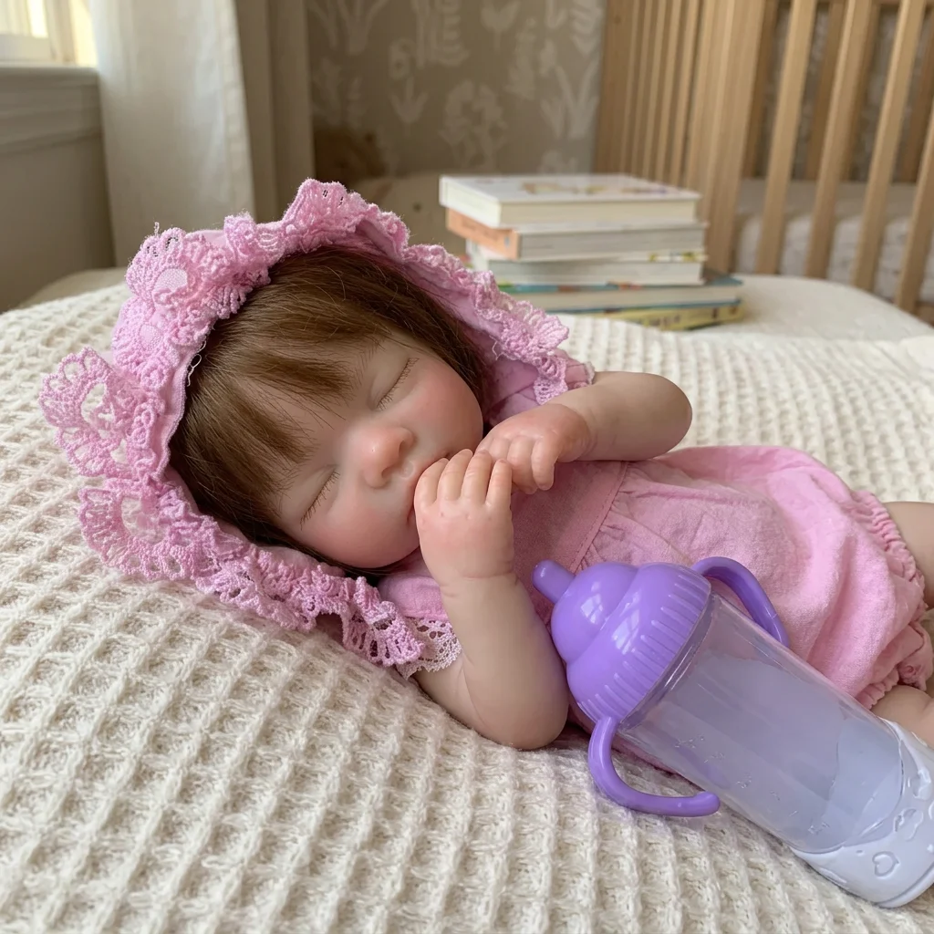 10 Inch Full Body Solid Silicone  Rooted Hair Closed Eyes Sleeping Design Hand Painted Waterproof Lifelike Real Touch Bebe
