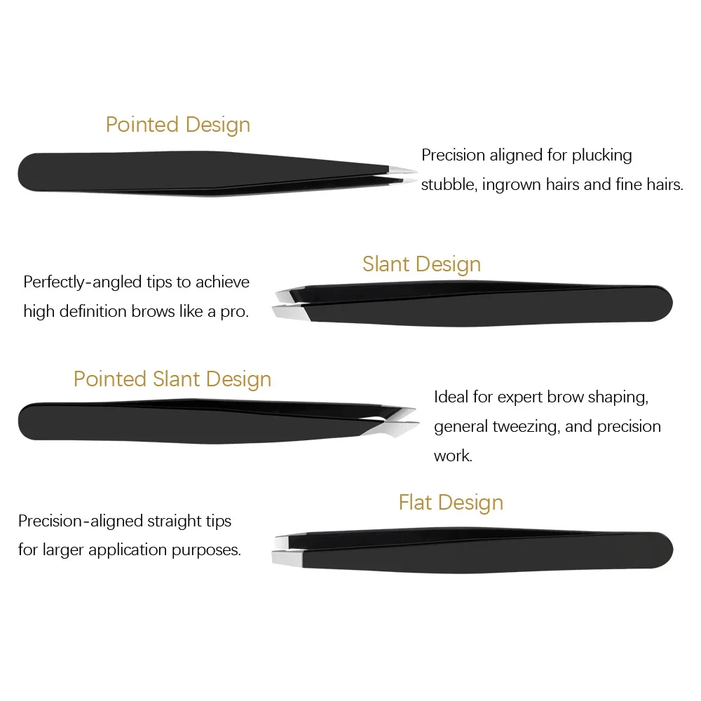 Eyebrow Tweezers 4Pcs Professional Hair Removal Trimming Stainless Steel Slanted Eye Brow Clips Makeup Eyelash Extension Tools