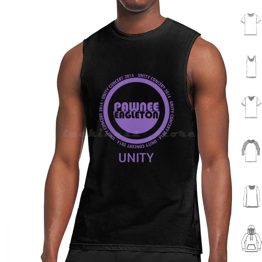 Pawnee-Eagleton Unity Concert 2014 Slim Fit Logo pas cher Tee Logo débardeurs imprimé coton Pawnee Eagleton Unity Concert 2014