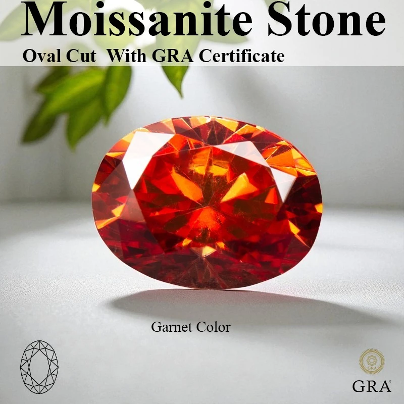 

Wholesale Moissanite Stone Garnet Color Oval Cut Gemstones For Charms Jewelry Making Material With Certificate