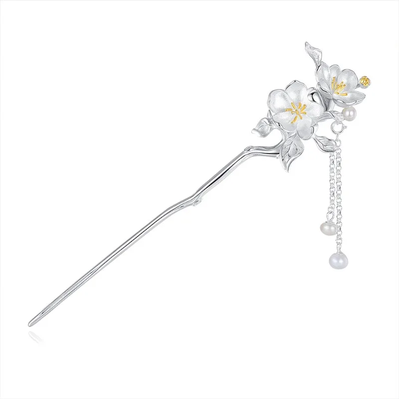 

Begonia Flower s925 Sterling Silver Pearl Fringed Hairpin New Chinese Premium Antique Hairpin Female
