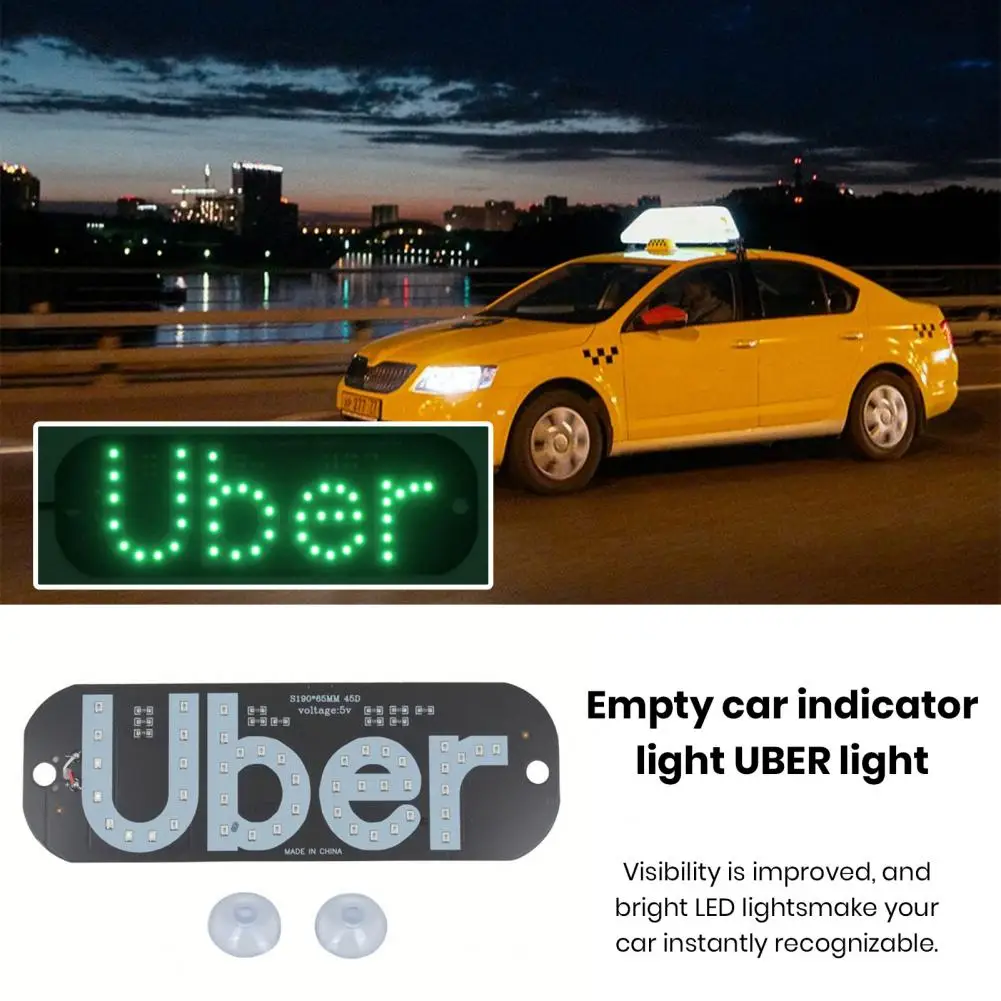 LED Uber Car Light Sign With Suction Cups Super Bright Plug-Play USB Plug Car Light Board Sign Auto Atmosphere Lamp Car Supplies