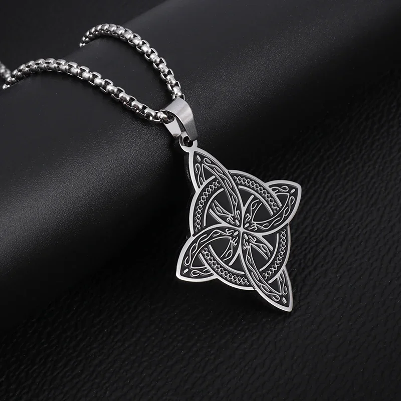 Silver Color Stainless Steel Pattern Witch Knot Pendant Necklace Celtic Knot Lucky Jewelry Christmas Gift for Friends Family