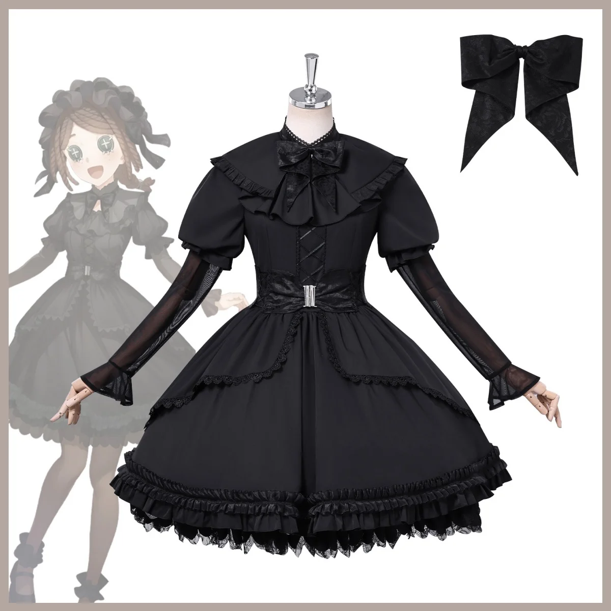 Game Identity ⅤEmma Woods Cosplay Costume Black White Waltz Black Lolita Princess Dress Wig Woman Cute Carnival Halloween Suit view 2
