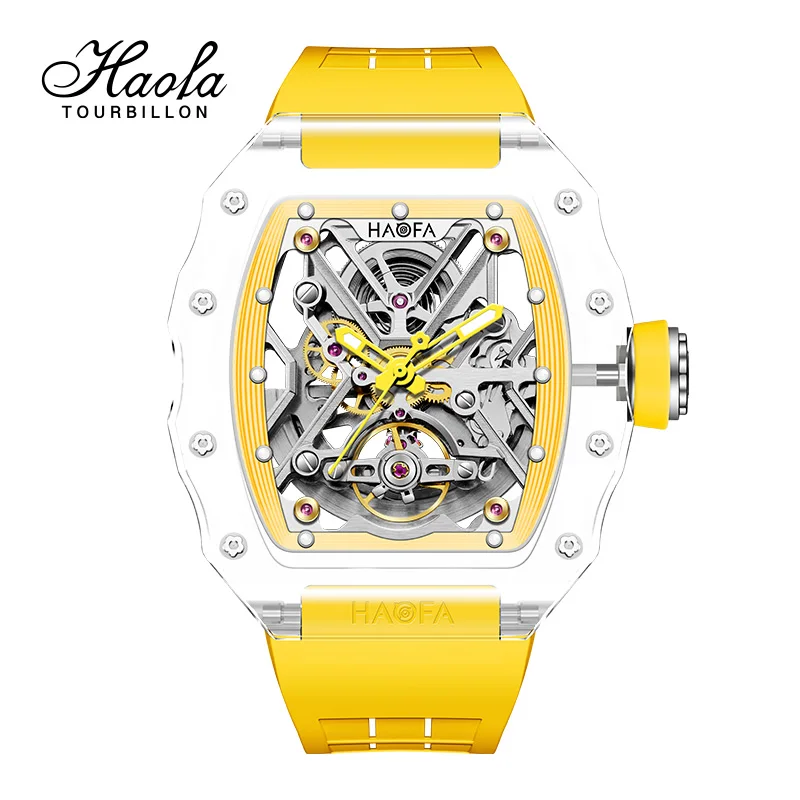 

Haofa автоматические механические мужские часы из синтетического хрусталя, светящиеся прозрачные часы для мужчин, роскошные модные 2202