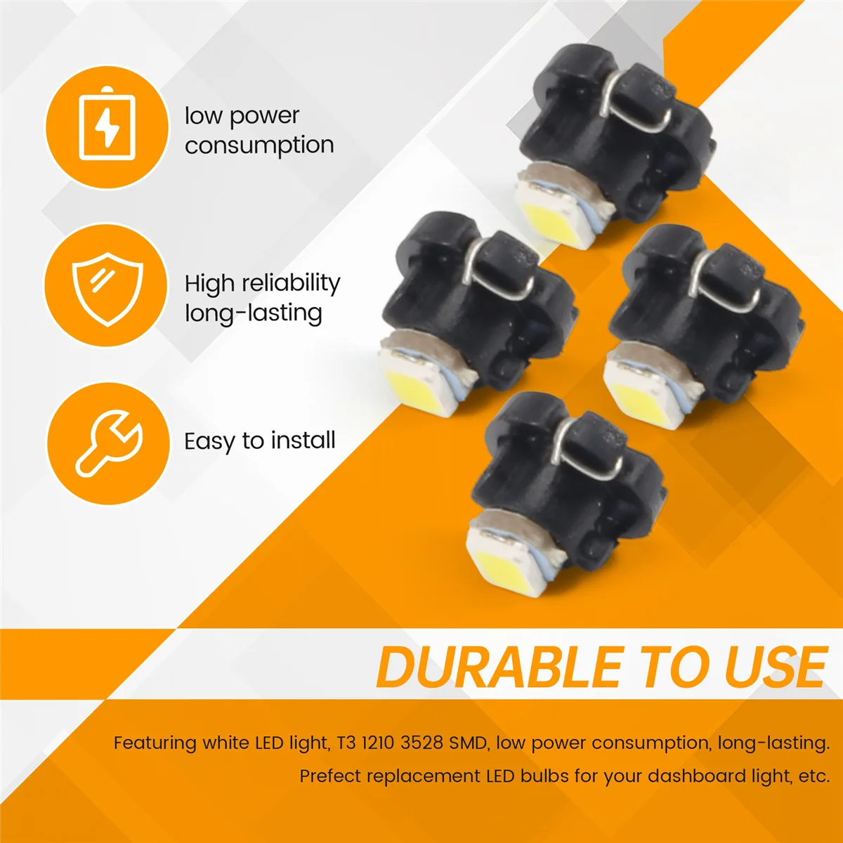 4pcs T3 branco 1210 3528 SMD LED painel painel lâmpada lâmpada para carro