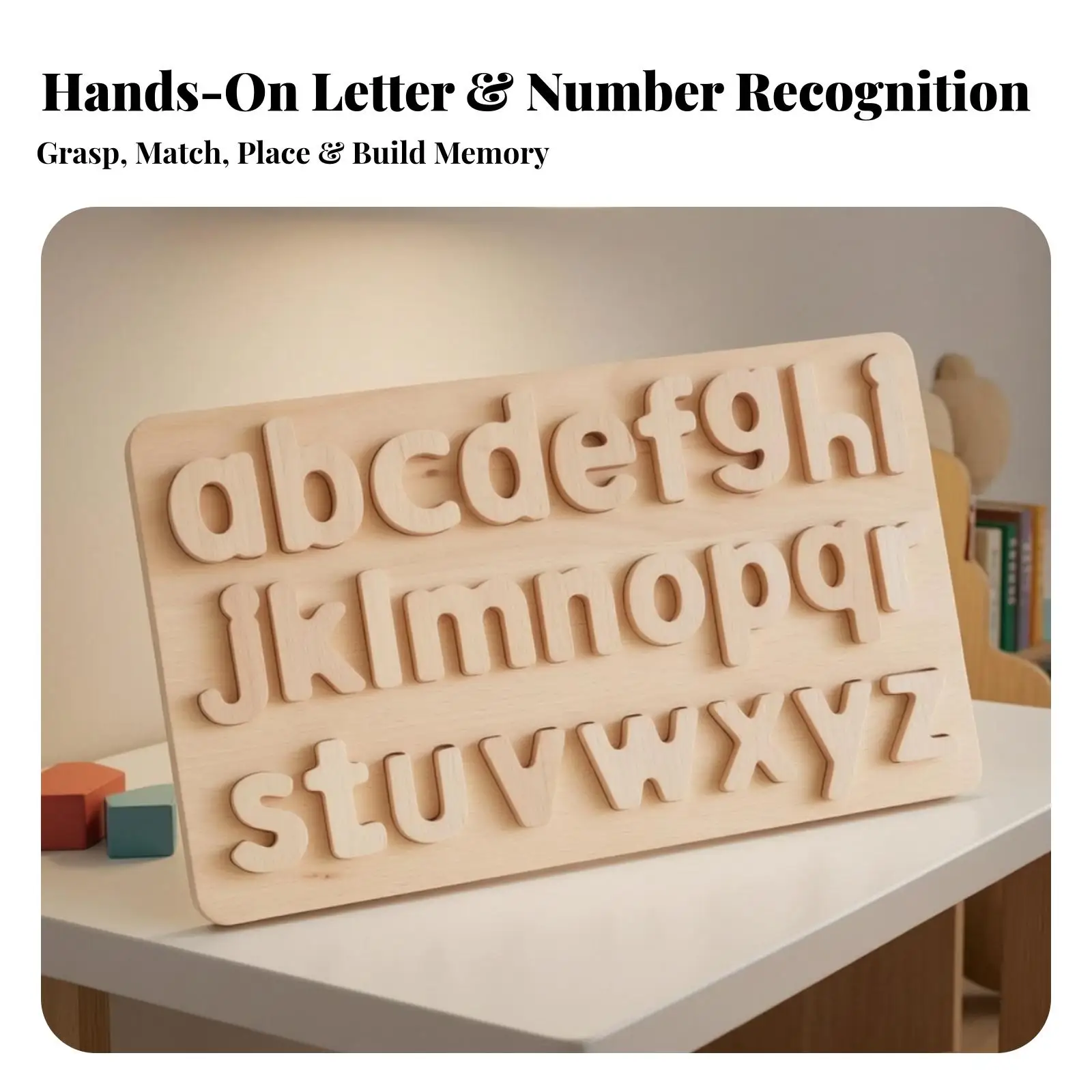 Montessori Lowercase Alphabet Puzzle | Smooth Rounded Edges, Easy to Handle, Wooden Letter Puzzle, for Home