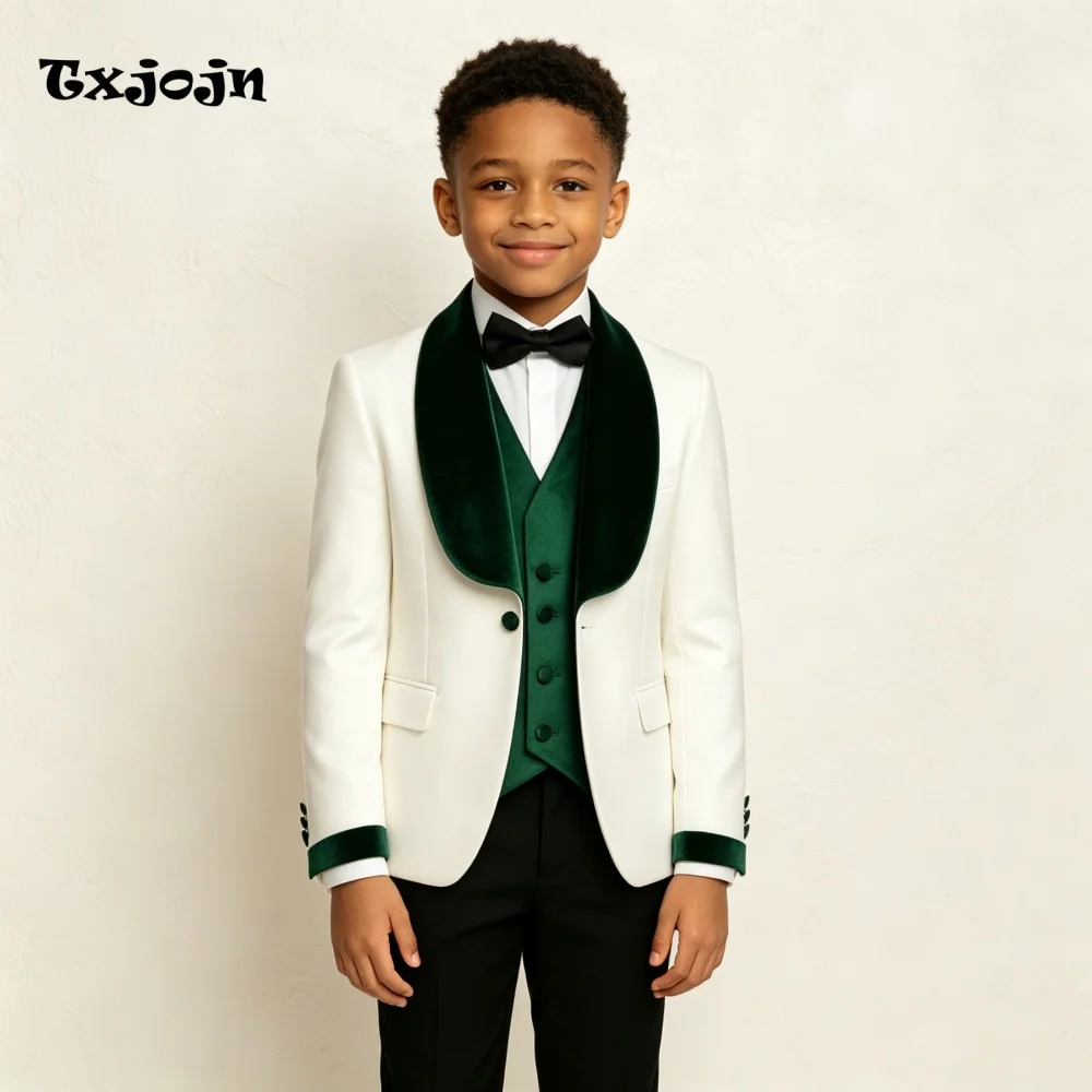 Formal Suit for Boys Wedding Tuxedo 3 Piece Color Block Jacket Pants for Event Vest Kids Blazer Set Slim Fit Tailored Outfit